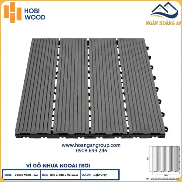 Vỉ Gỗ Nhựa Ngoài Trời Hobi Wood Vân Sọc Light Grey